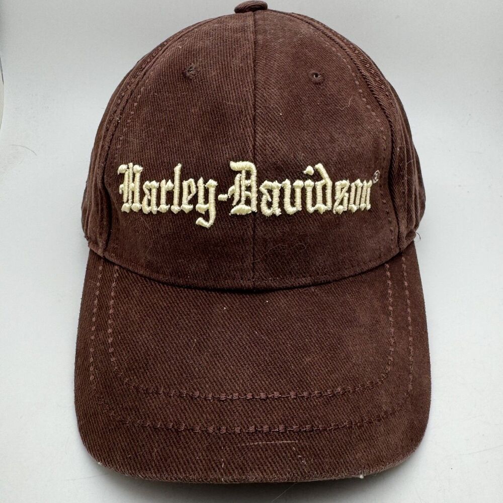 Harley-Davidson Hat Cap Brown Cream Script Logo Cotton Adjustable Strapback